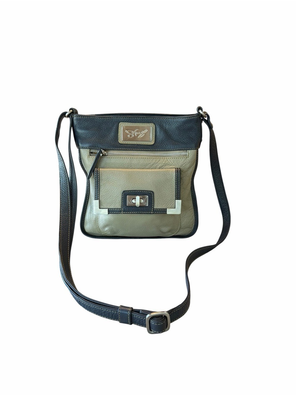 Sharif Americana By Sharif Two-Tone Leather Crossbody Bag in Olive and Navy Blue